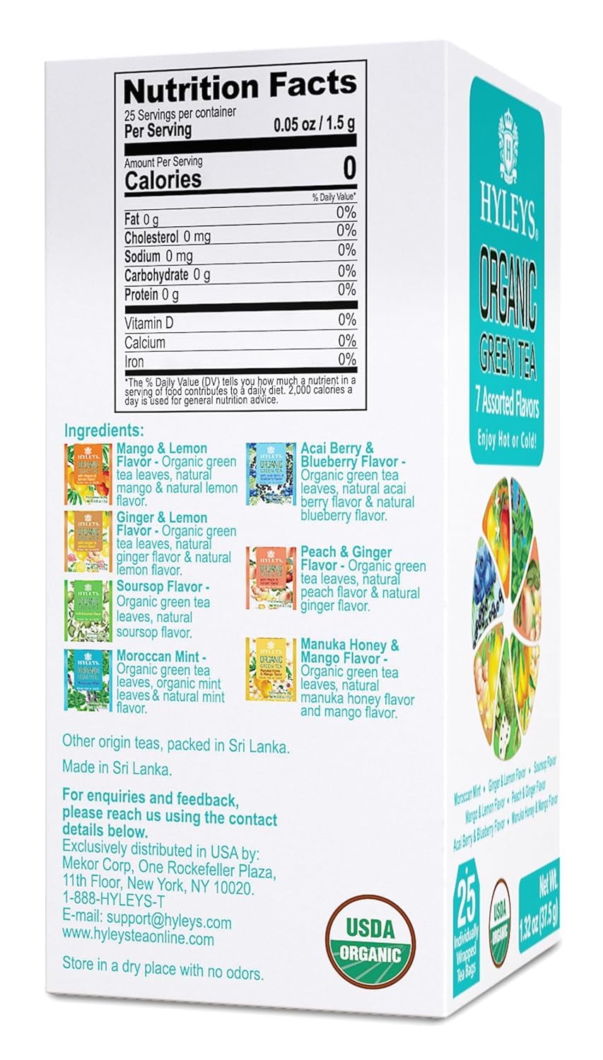 Hyleys Tea Variety Pack Bundle - Organic Green Tea 7 Flavors, Slim Tea 5 Flavor Assortment, And Pineapple Flavor - 75 Total Tea