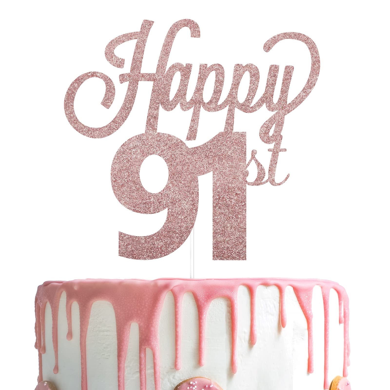 Lingteer Happy 91St Birthday Cake Topper - Cheers To 91St Birthday 91 Years Old Birthday Party Cake Decorations Sign.