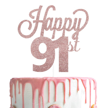 Lingteer Happy 91St Birthday Cake Topper - Cheers To 91St Birthday 91 Years Old Birthday Party Cake Decorations Sign.