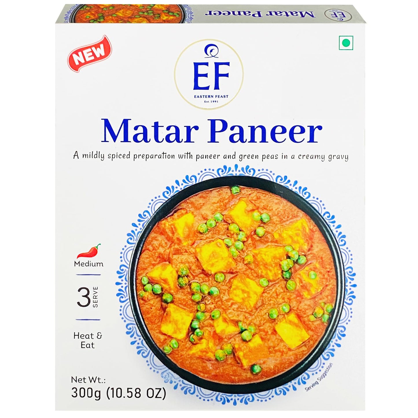 Eastern Feast - Matar Paneer, Ready To Eat Vegetarian Meals, (Pack Of 4), Gluten Free
