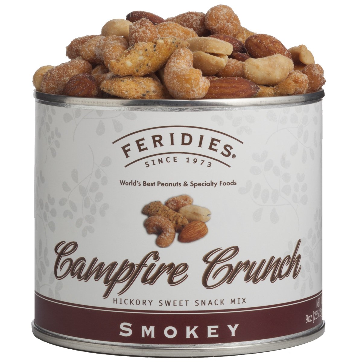Feridies Smokey Campfire Crunch Snack Mix With Extra Large Virflavor Blendia Peanuts  9Oz Vacuum Sealed Tin