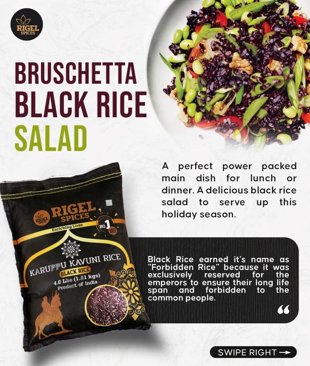 Rigel Spices | Karuppu Kavuni Black Rice (1.81 Kg) 4 Lbs | Kings Rice | Gluten Free | Ancient Black Rice