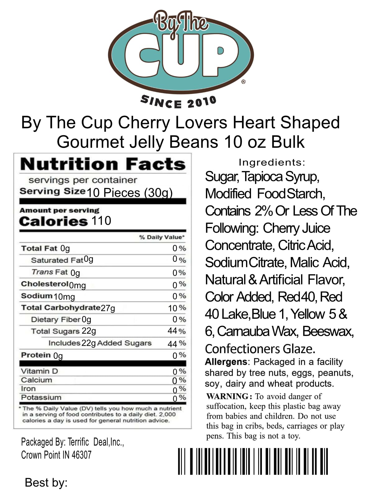 By The Cup Cherry Lovers Heart Shaped Easter Gourmet Jelly Beans, 10 Oz Bulk Bag