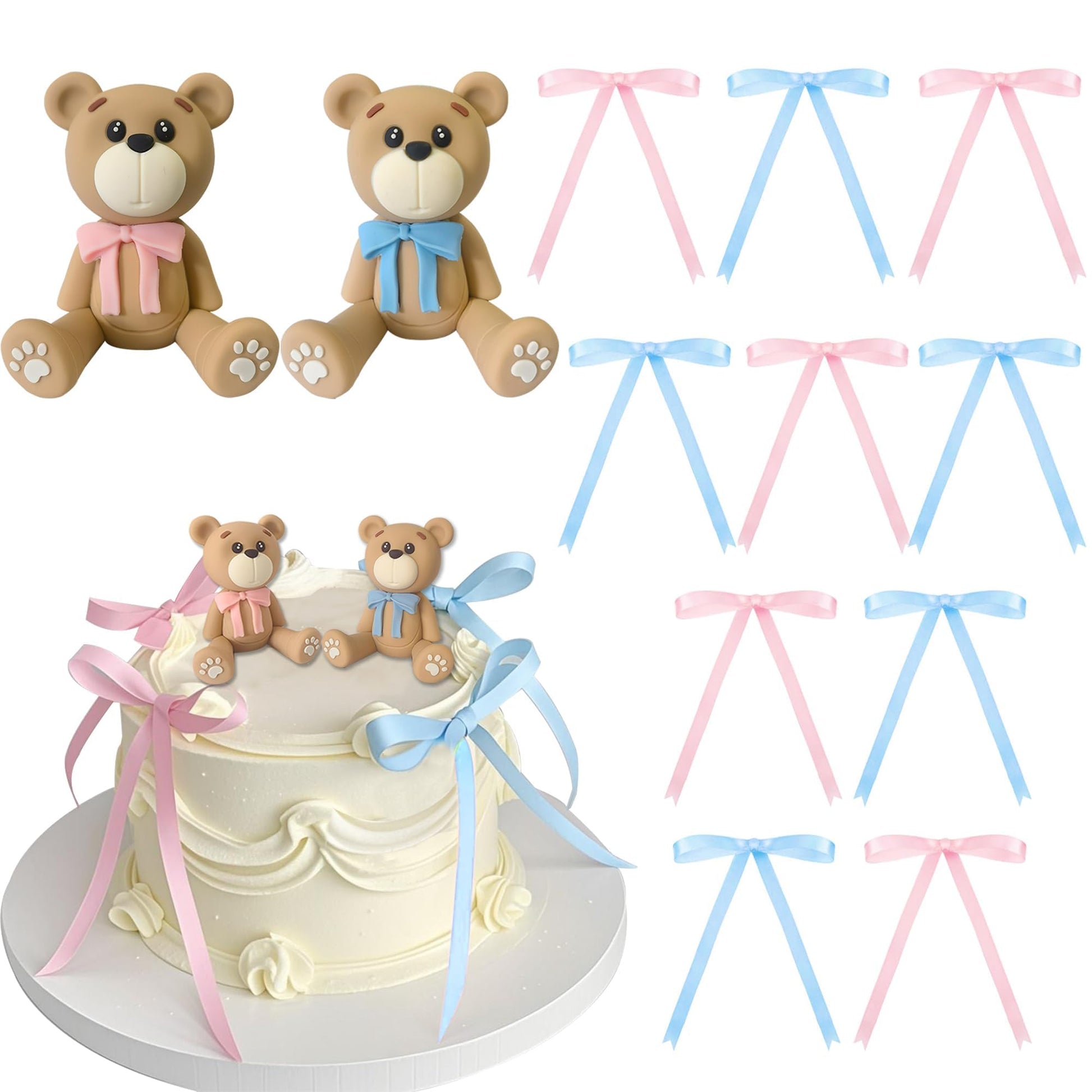 Gender Reveal Cake Toppers Bear Bow Cake Decorations For Baby Shower Boys And Girls Birthday Party Supplies
