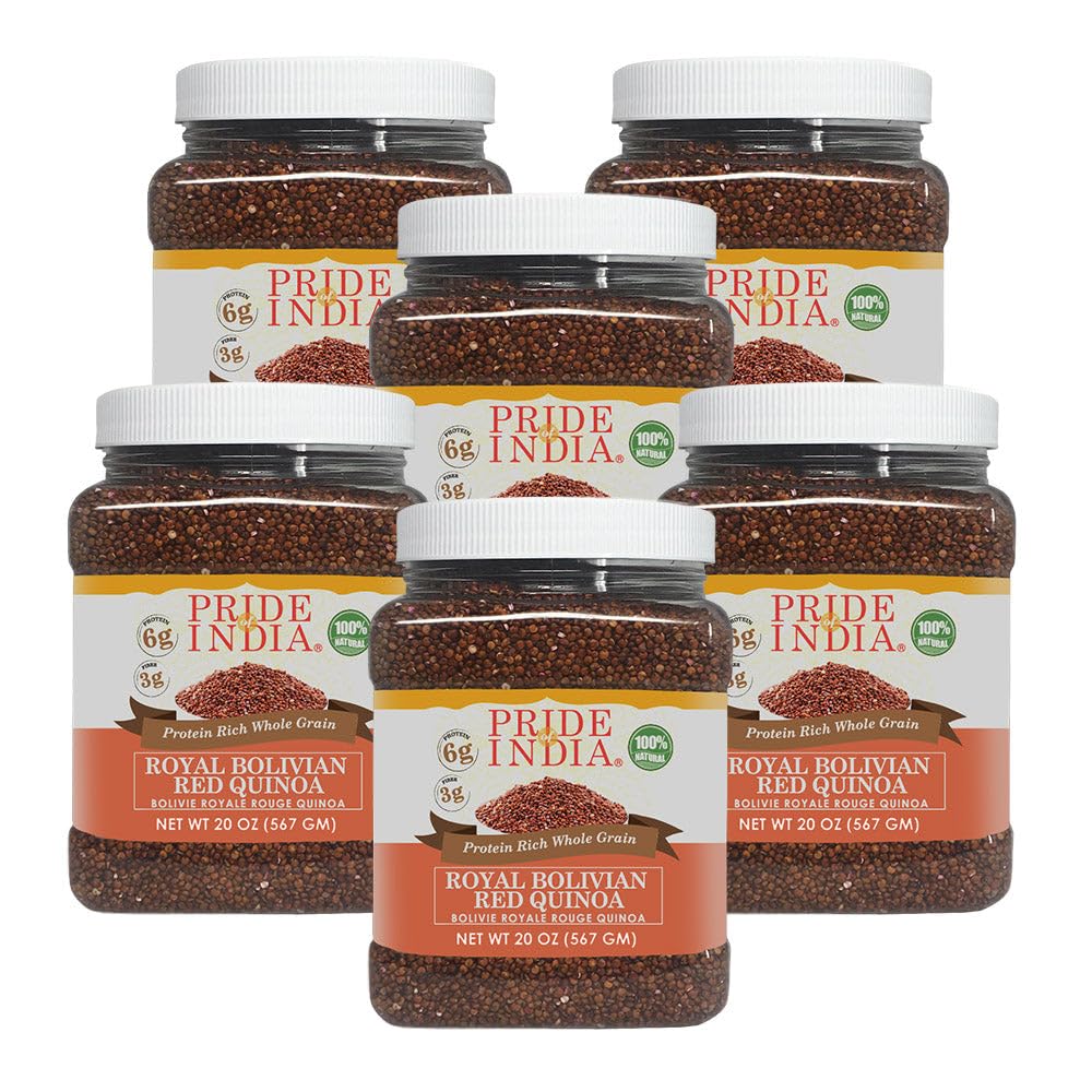 Pride Of India - PACK of 6 - Natural Red Royal Quinoa - 100% Bolivian Superior Grade Protein Rich Whole Grain, 1.25 Pound (20oz)