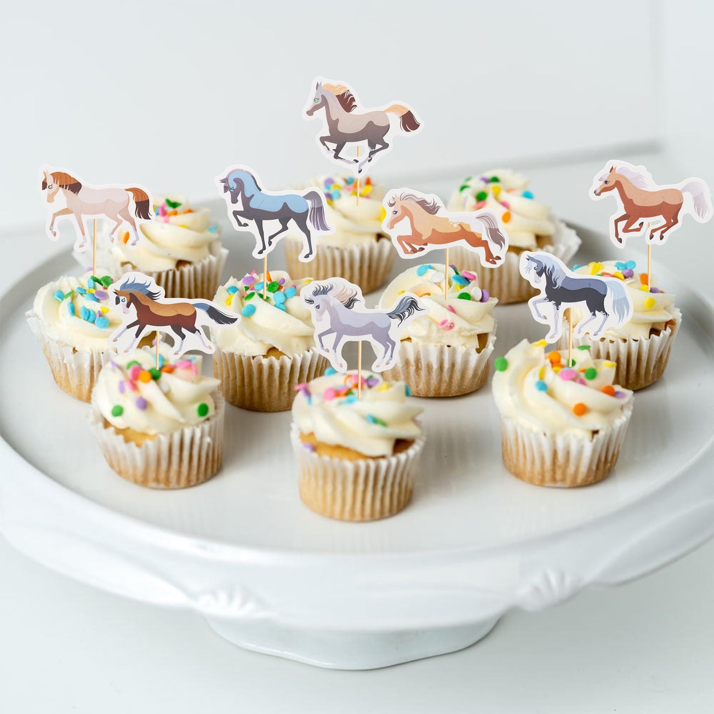 Arthsdite Horse Cupcake Toppers 24Pcs Plastic Small Equestrian Theme Baby Shower Party Decorations Style 2
