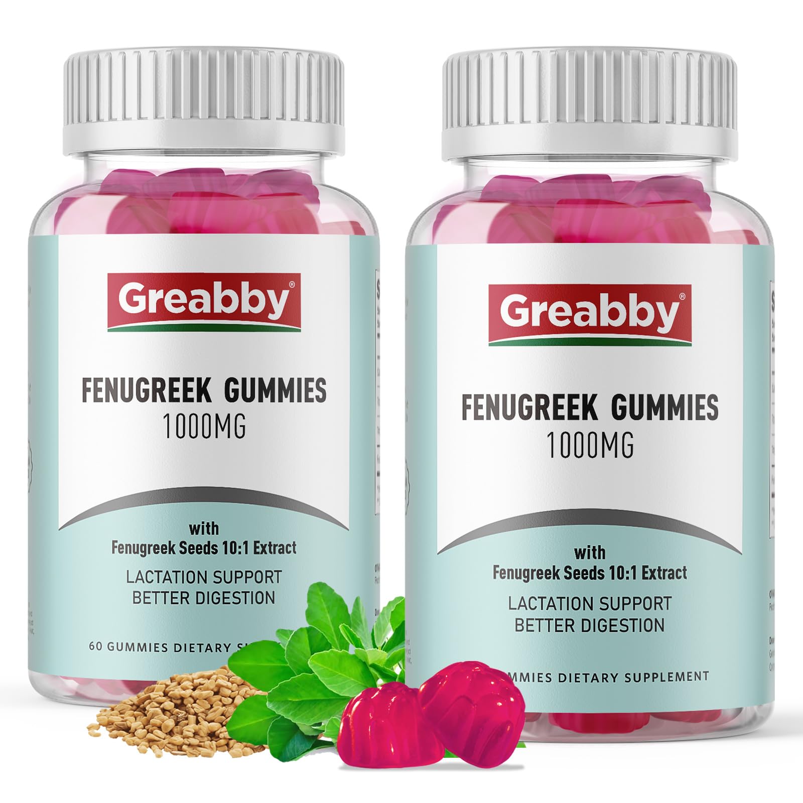 Greabby Fenugreek Gummies 1000Mg  Pure Organic Fenugreek Seeds Dietary Support  Healthy Lactation Support  Non-Gmo (120 Vegan Gummies)