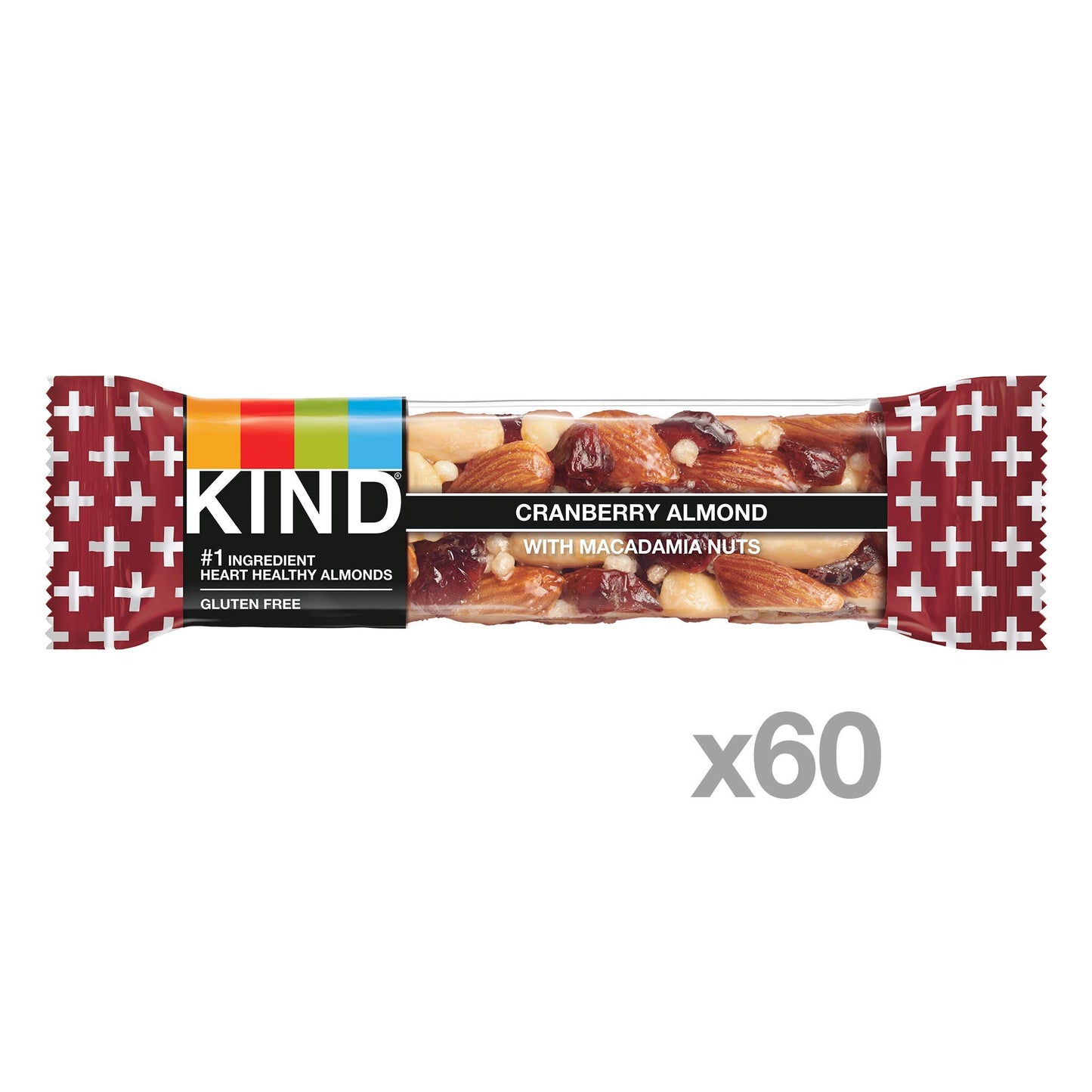 KIND Nut Bars, Cranberry Almond, 1.4 Ounce, 60 Count, Gluten Free, Low Glycemic Index, 5g Protein