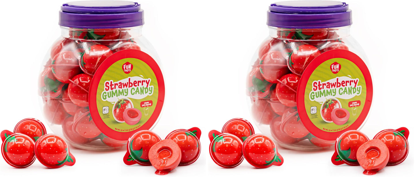 Strawberry Gummy Balls - 19 Ounce Jar (30 Count) - Jelly Filled Gummies - Individually Wrapped Gummy Candy - Kids Party Favors -