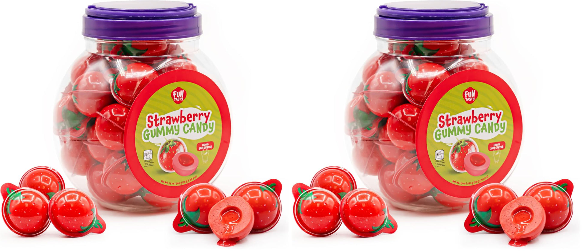Strawberry Gummy Balls - 19 Ounce Jar (30 Count) - Jelly Filled Gummies - Individually Wrapped Gummy Candy - Kids Party Favors -