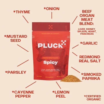 Pluck Spicy Organ Meat Blend Seasoning | From Grass-Fed & Grass-Finished Pastured Beef Organs with Redmond Real Sea Salt | 100 S
