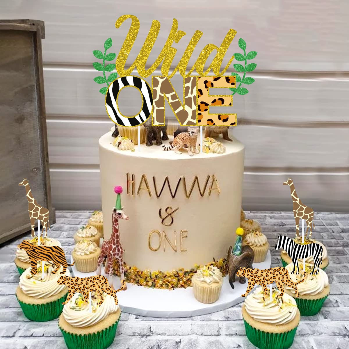 Sursurprise Wild One Cake Topper - Jungle Animals Cupcake Toppers, 25 Pack, First Birthday Decorations, Leopard Cheetah Theme
