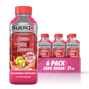 SueroX Sugar Free Sports Drink for Hydration and Recovery  Electrolyte Hydration Drink with 8 Ions  Zero Calorie Sports Drinks  Strawberry-Kiwi Punch  21.3 Fl Oz  6 Count