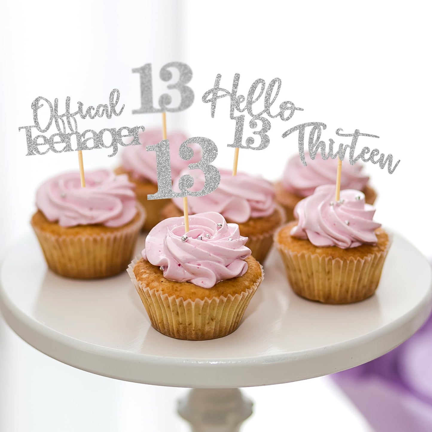 48Pcs 13Th Birthday Cupcake Toppers Glitter Hello 13 Cupcake Topper 13 Official Teenager Thirteen Cupcake Picks For Happy 13Th B