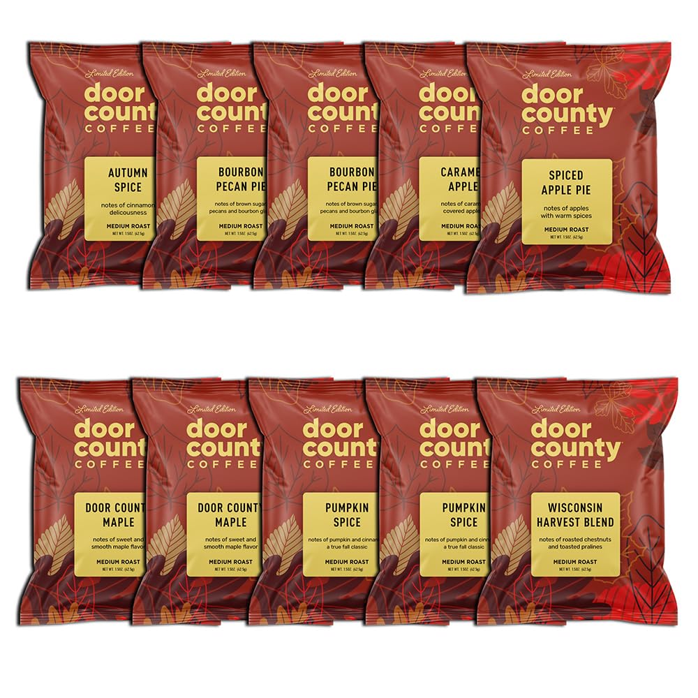Door County Coffee Gourmet Fall Flavored Coffee Sampler Pack - 10 Bags, 1.5 Ounce Each, Brown