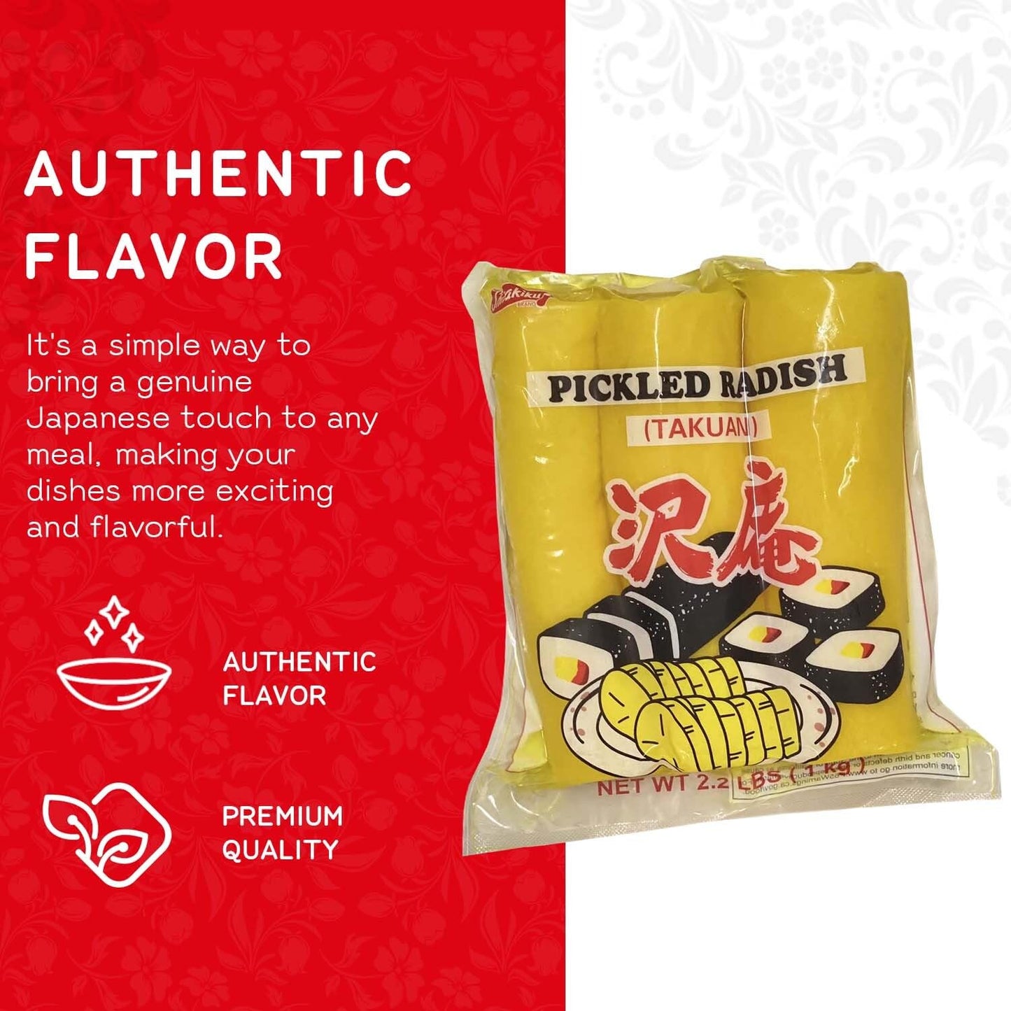 Shirakiku Pickled Radish Takuwan | Japanese Pickle | 2.2 Pound Pack