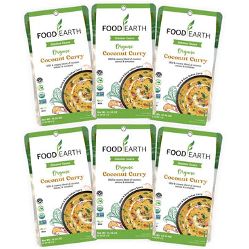 Food Earth Indian Simmeacr Sauce - Coconut Curry - Organic, Vegan, Gluten-Free, GMO-Free - Microwavable Cooking Sauce - 12 Pouch