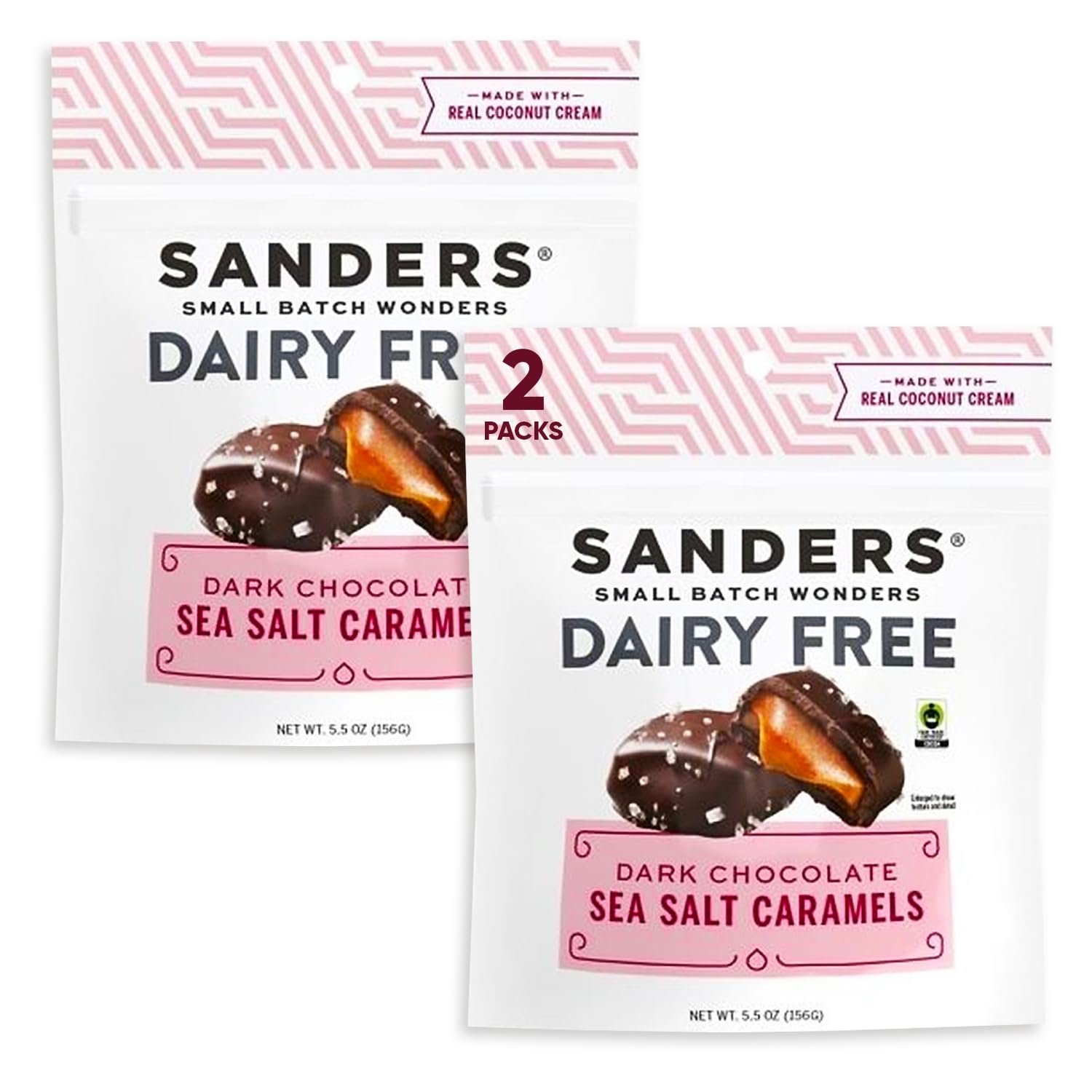 Sanders Dairy Dark Chocolate Sea Salt Caramels 5.5 Oz 2 Packs - Small Batch Wonders - Dark Chocolate Candy With Sea Salt - Non-Dairy Chocolate Caramel - Dairy Gifts Sweet Treat Party Pack