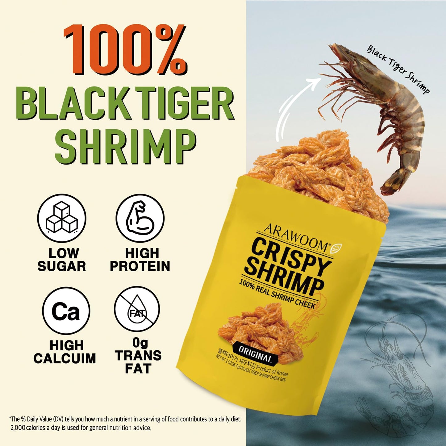 Arawoom - Real Crispy Shrimp Cheek Snack - 100% Real Black Tiger Shrimp [2 Ounce (Pack Of 3)] - Original Flavors - Crunchy Treat