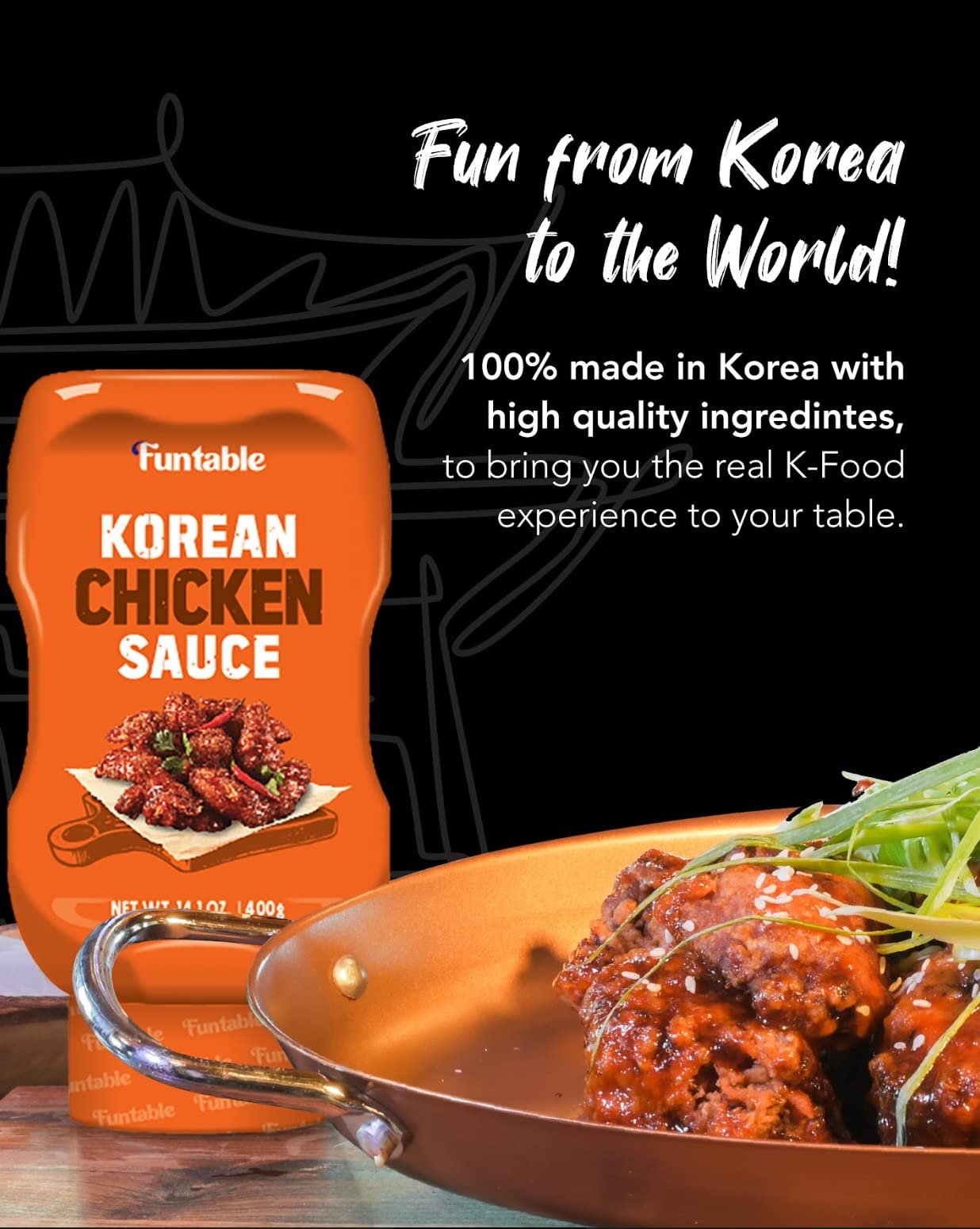 Funtable Delicious Korean Chicken Sauce (14.1Oz, Pack Of 1) - Authentic Korean Flavor, Sticky & Tangy Sauce. Ideal For Fried Chi