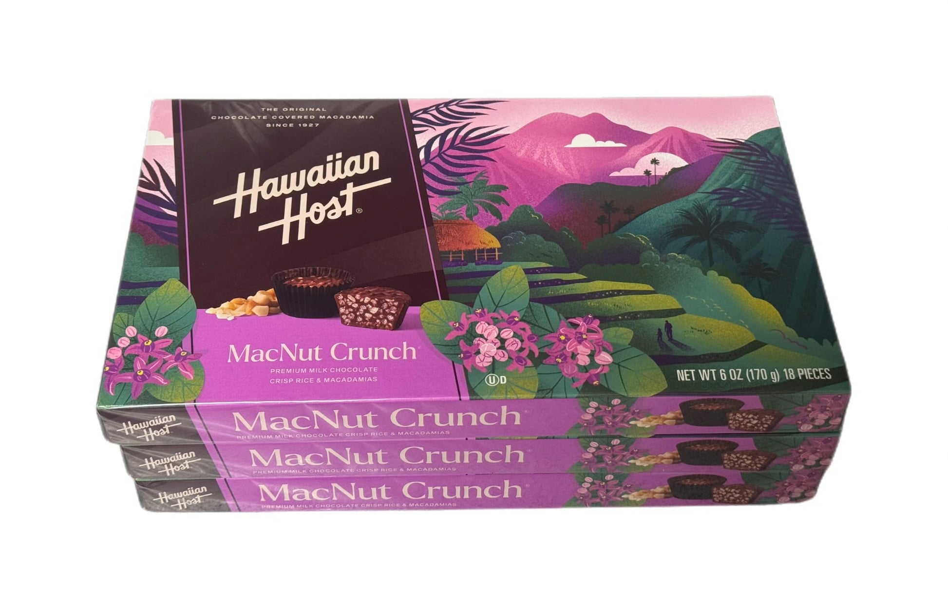 Hawaiian Host MacNut Crunch Milk Chocolate Covered Macadamias Crisp Rice 6pk/6oz