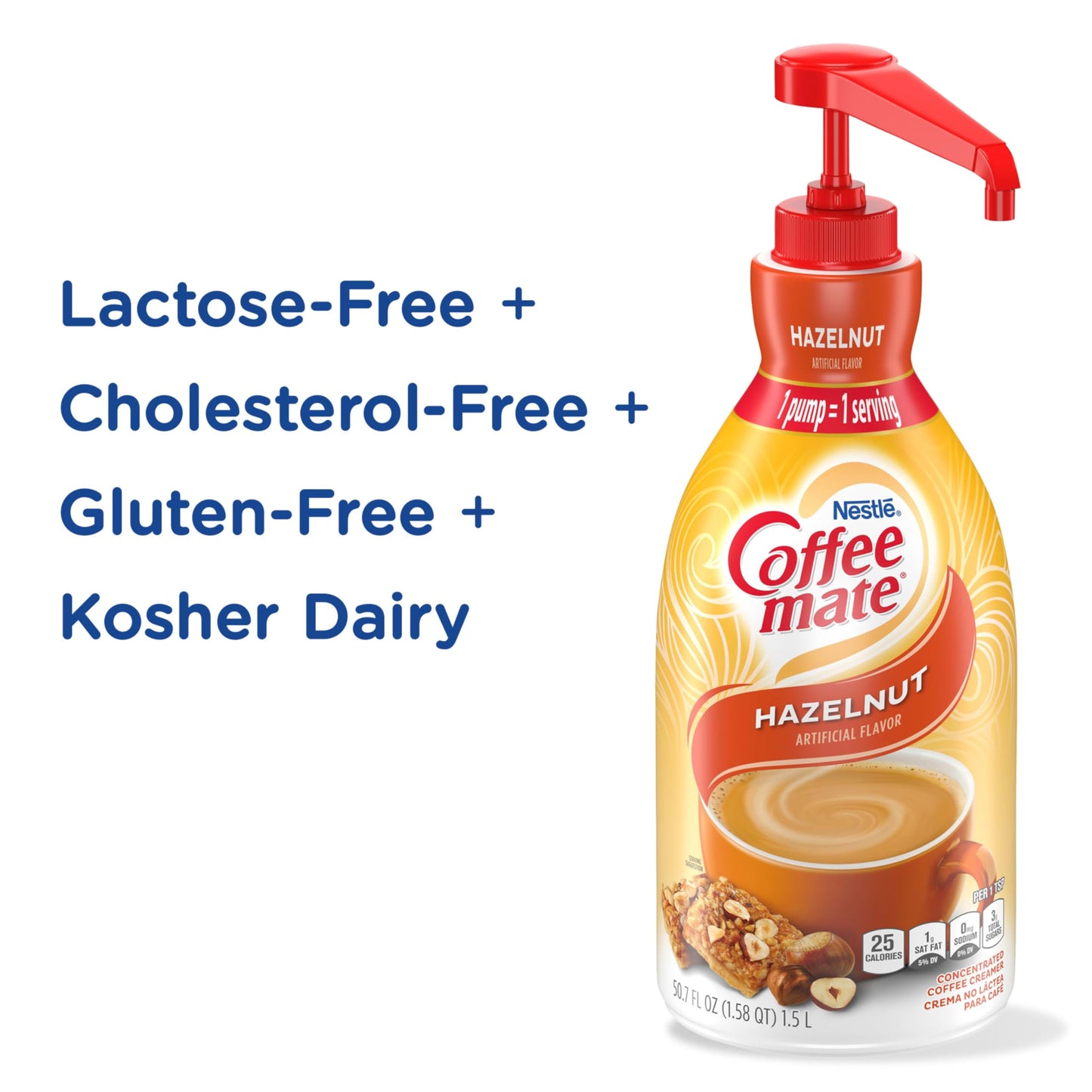 Nestle Coffee mate Coffee Creamer, Hazelnut, Concentrated Liquid Pump Bottle, Non Dairy, No Refrigeration, 50.7 Fl Oz (Pack of 2