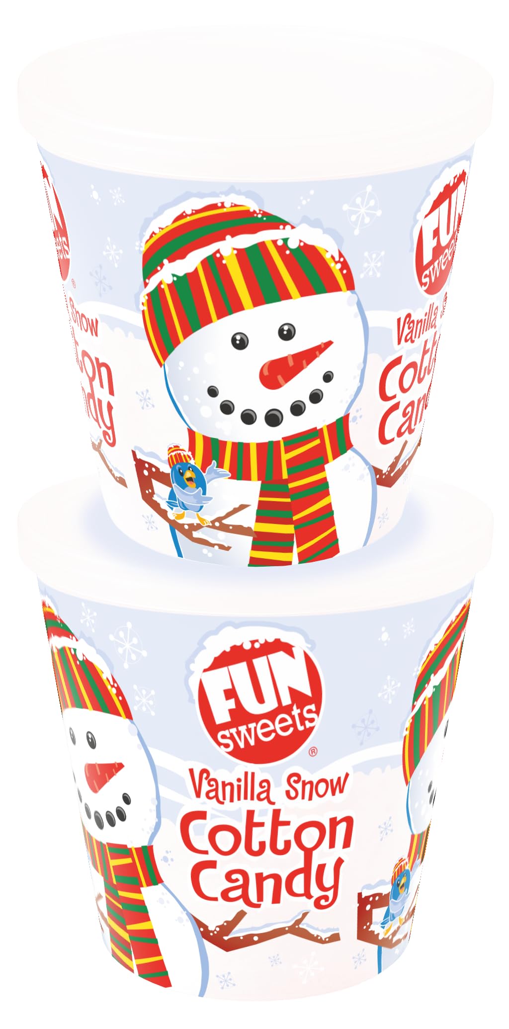 Fun Sweets Vanilla Snow Cotton Candy 2-Pack – Dye-Free White Cotton Candy (1.5 Oz Tubs) – Christmascandy Gifts & Stocking Stuffers – Holiday Party Favors – Winter Candybuffet  