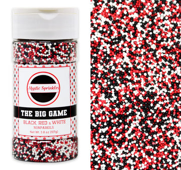 Mystic Sprinkles The Big Game Nonpareil Mix 3.8Oz Bottles (Black, Red & White)