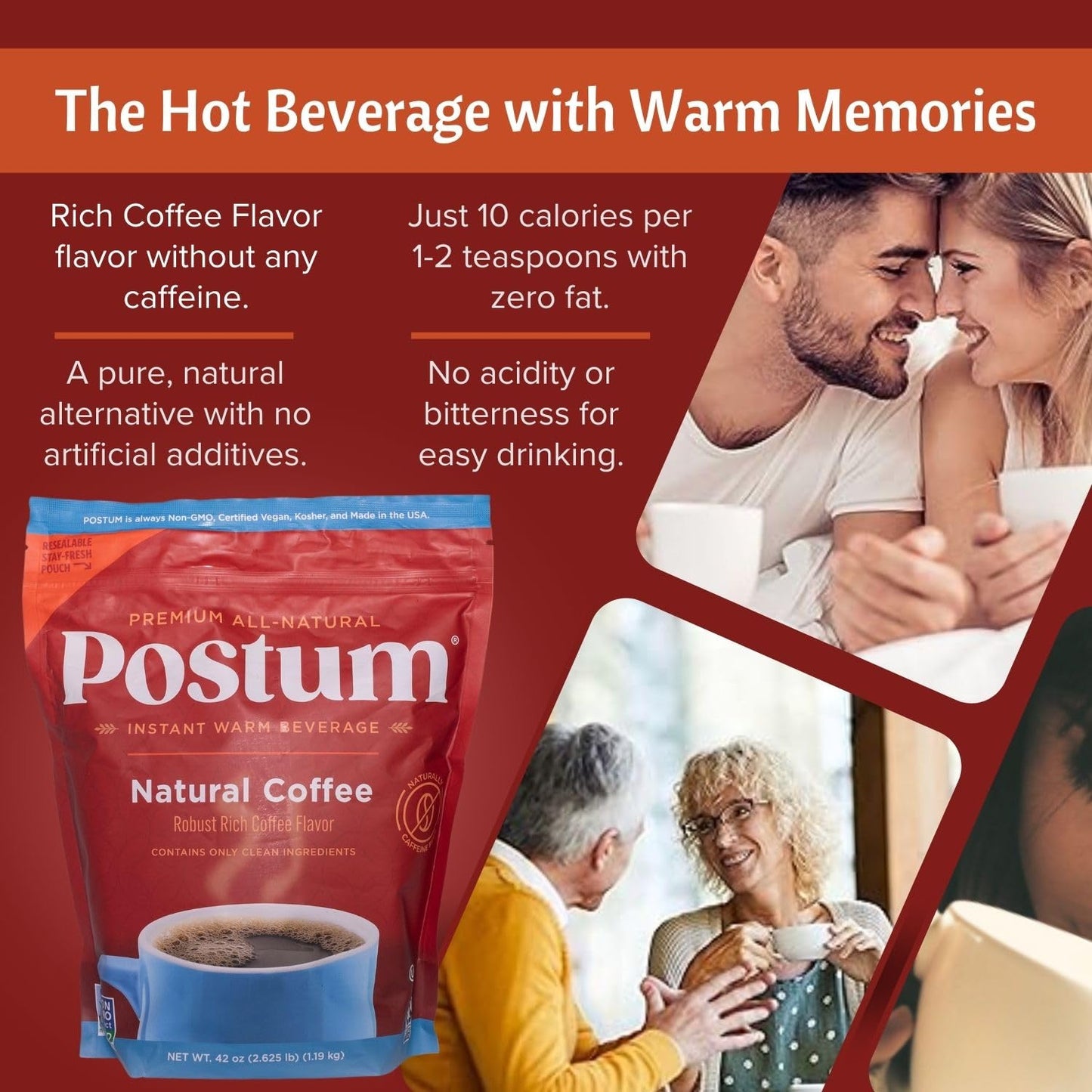 Postum Coffee Substitute - Wheat Bran & Molasses Blend, Caffeine Free, 42oz