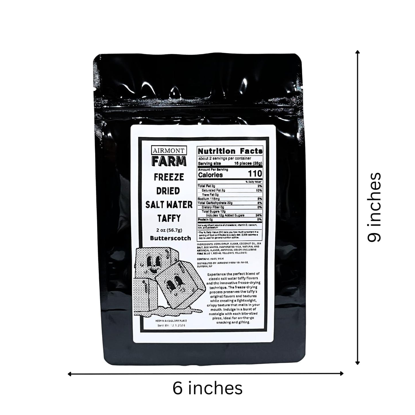 Airmont Farm Freeze-Dried Candy Salt Water Taffy - Butterscotch - 2 oz - Bite-Sized Pieces - Crunchy Snack