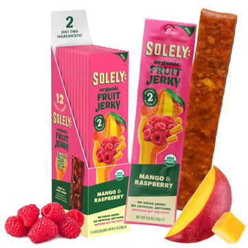 Solely - Organic Mango Raspberry Fruit Jerky - 12 Individually Wrapped Fruit Strips - Fruit Leather Made From Dried Fruit - Heal