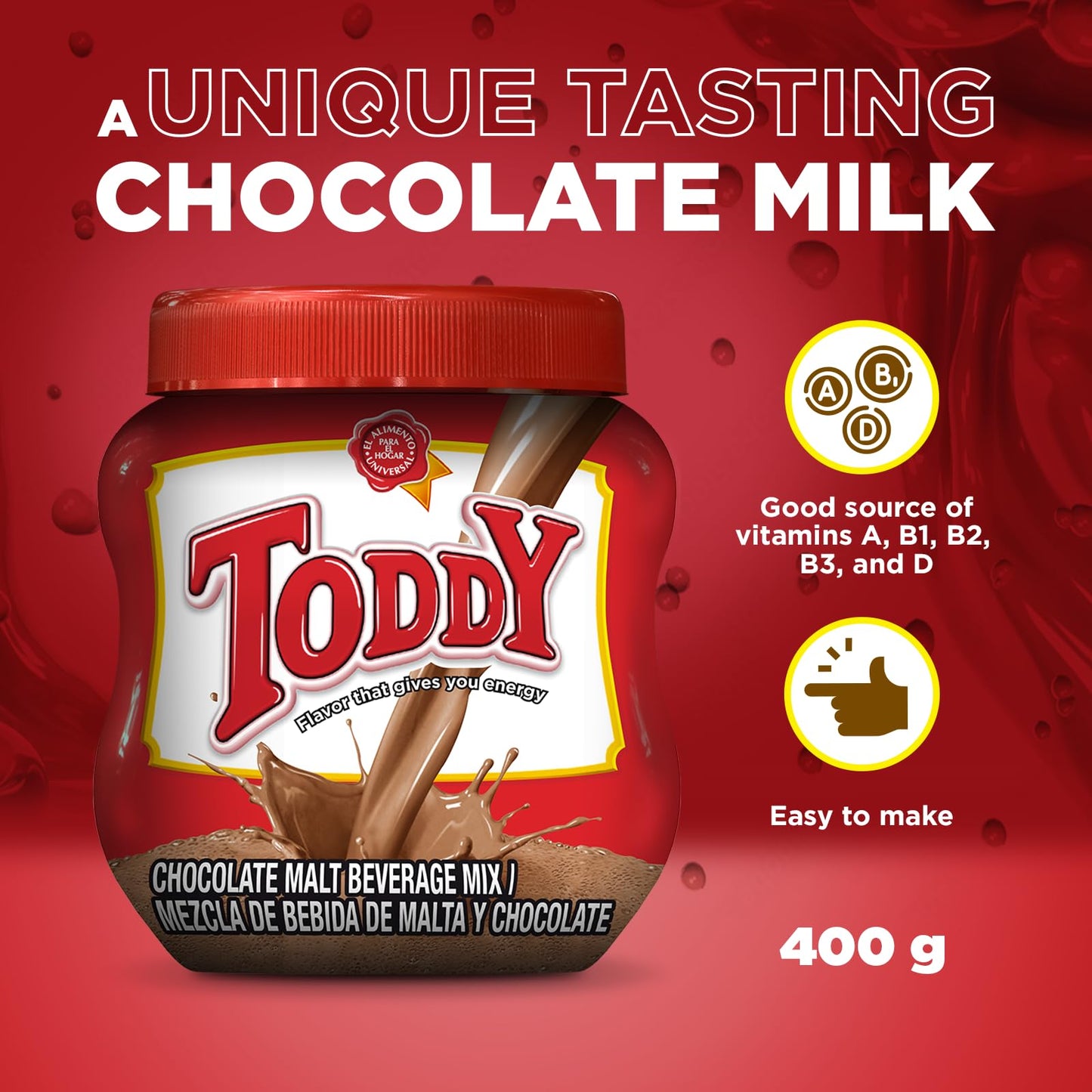 Toddy Chocolate Powder Drink Mix - Breakfast Shake with Vitamins and Proteins for Kids & Adults - Hot & Cold Beverage