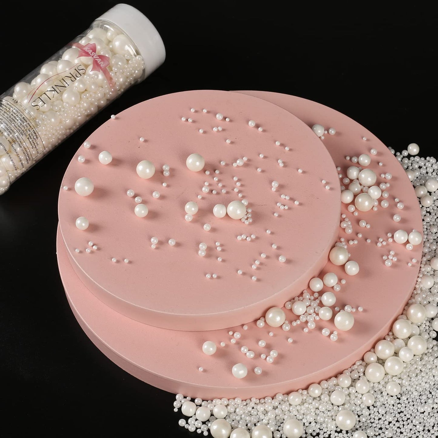 Kasvan White Pearl Sugar Sprinkles - Edible Candy Pearls 130G/4.58 Oz, Mix Size, Baking Cake Decorations, Ice Cream Toppings And