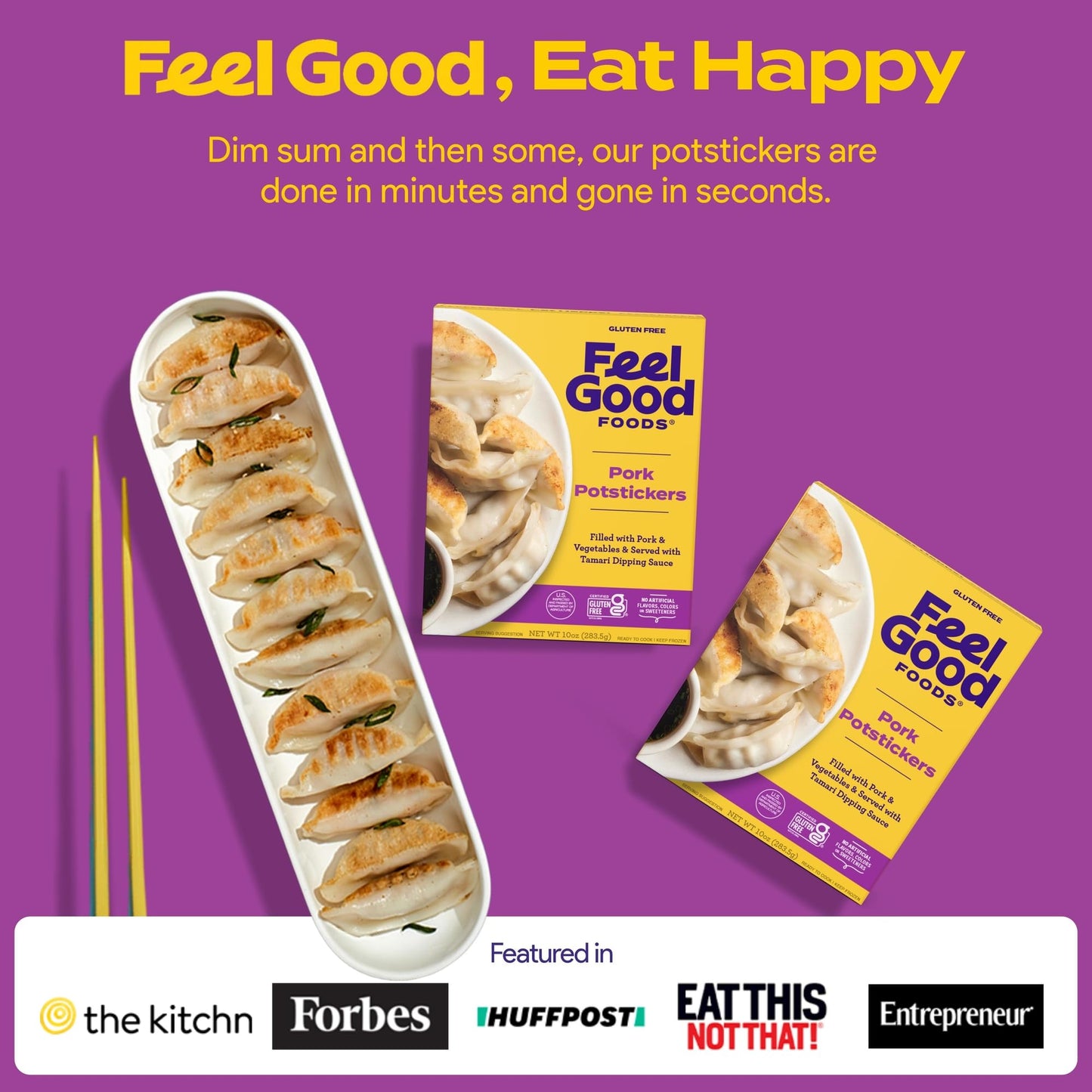 Feel Good Foods Potstickers Pork - Frozen Gluten Free Potstickers, Umami Tamari Dipping Sauce, Appetizers & Snacks, 10oz