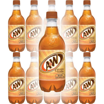 Variety Pack A&W Cream Soda Made with Aged Vanilla, 20 Fl Oz Bottles, Pack of 12, Light Brown