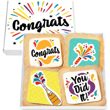 Congrats Gift Cookies Congratulations Gift Basket 4 Pack For Kids Men Women Graduation Friend | Nut Free | Kosher
