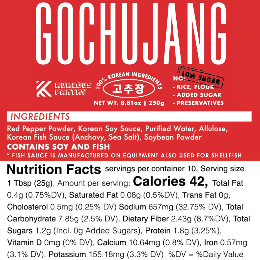 K Kurious Pantry Gochujang, Korean Red Chili Paste, Sauce, Condiment, No Flour, No Added Sugar, No Preservatives, 8.81Oz