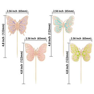 Gyufise 24Pcs Butterfly Cupcake Toppers Assembled Rose Gold Glitter Colorful Double Layers 3D Butterfly Baby Shower Cupcake Food