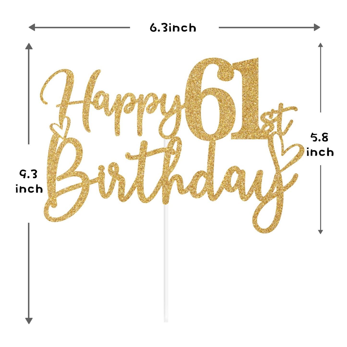 Sriburcio Gold Glitter 61st Birthday Cake Topper, Funny Party Decoration, Model SH--1101, Color 61