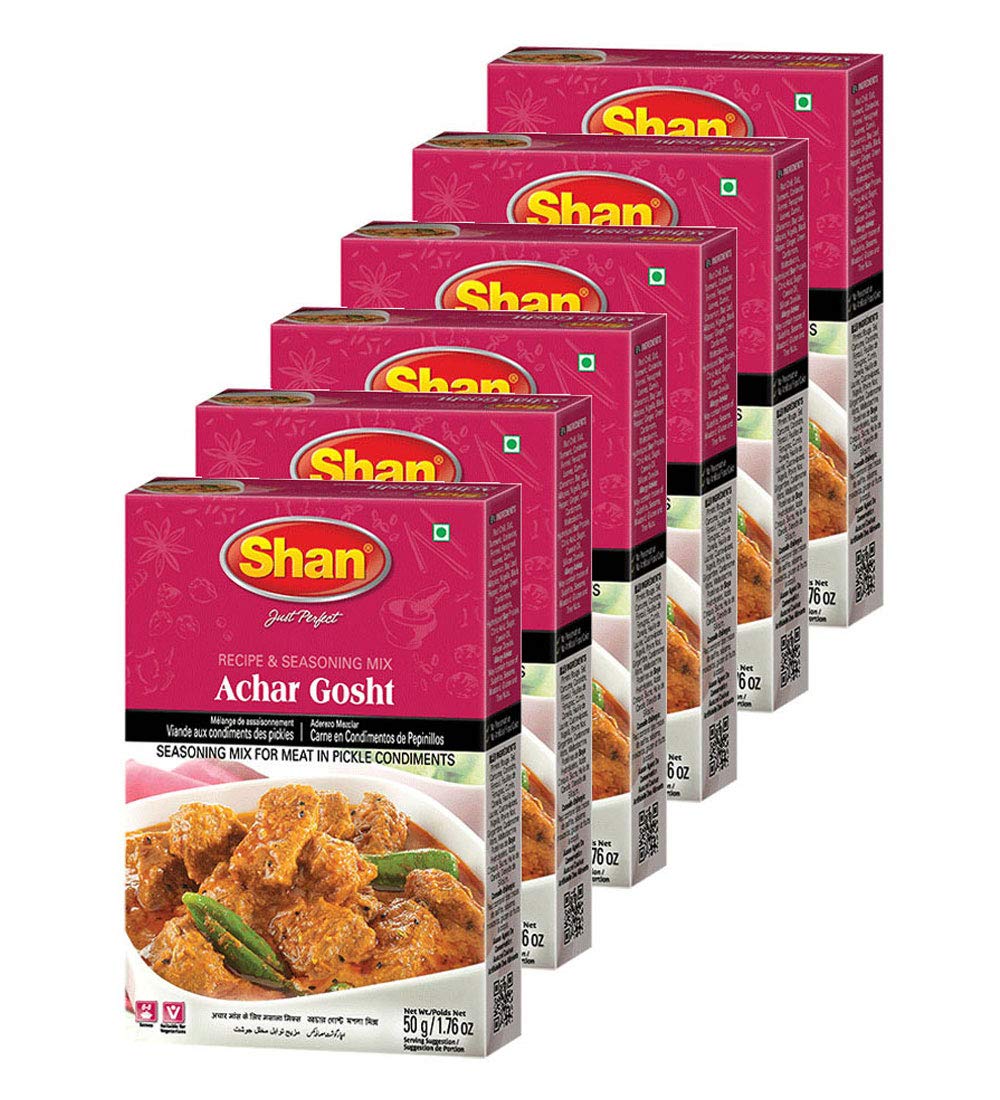Shan Achar Gosht Seasoning Mix, 50g Spice Packets for Meat, Pack of 6