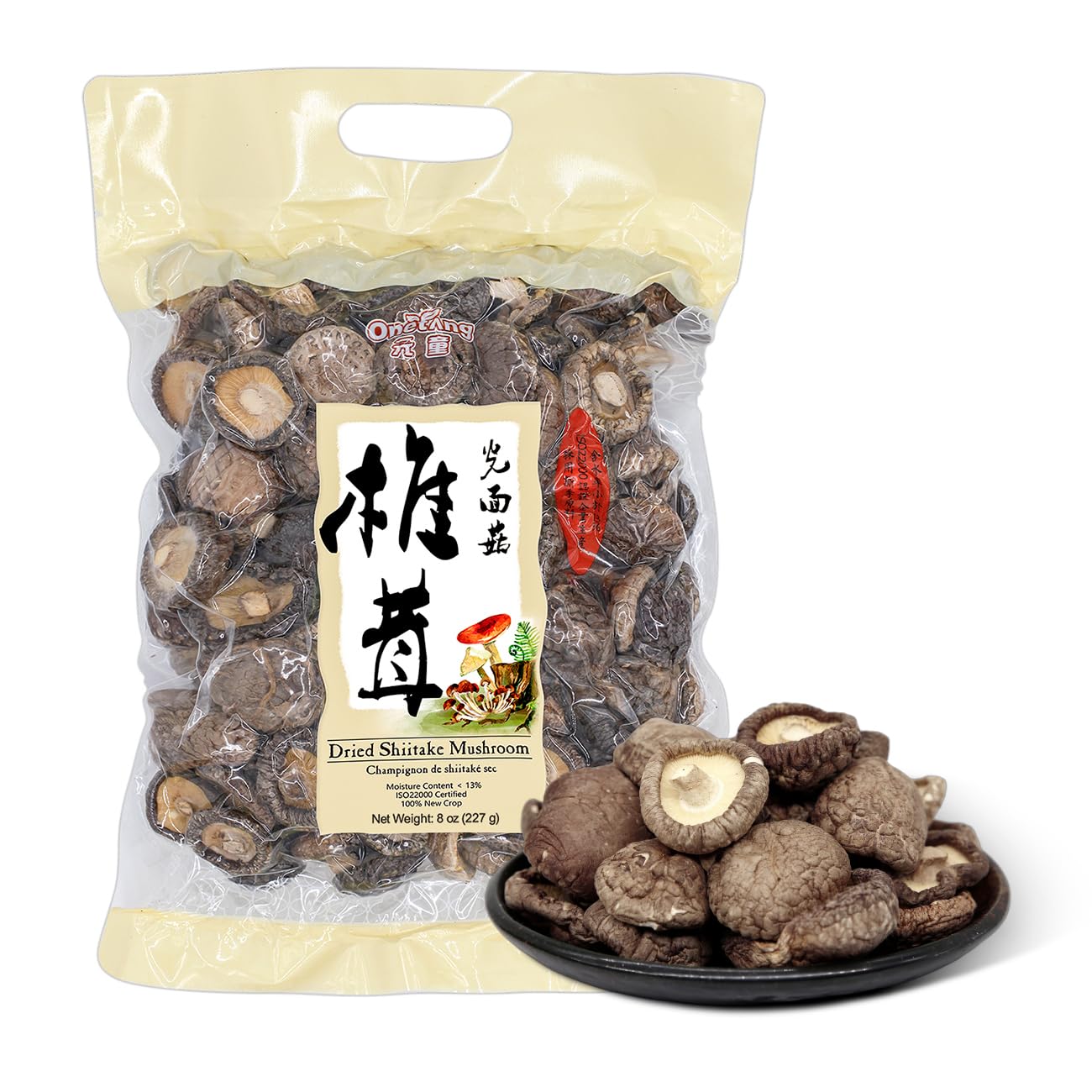 ONETANG Dried Shiitake Mushrooms, Soft Texture, Vacuum Sealed, 8 Oz, Vegan Non-GMO