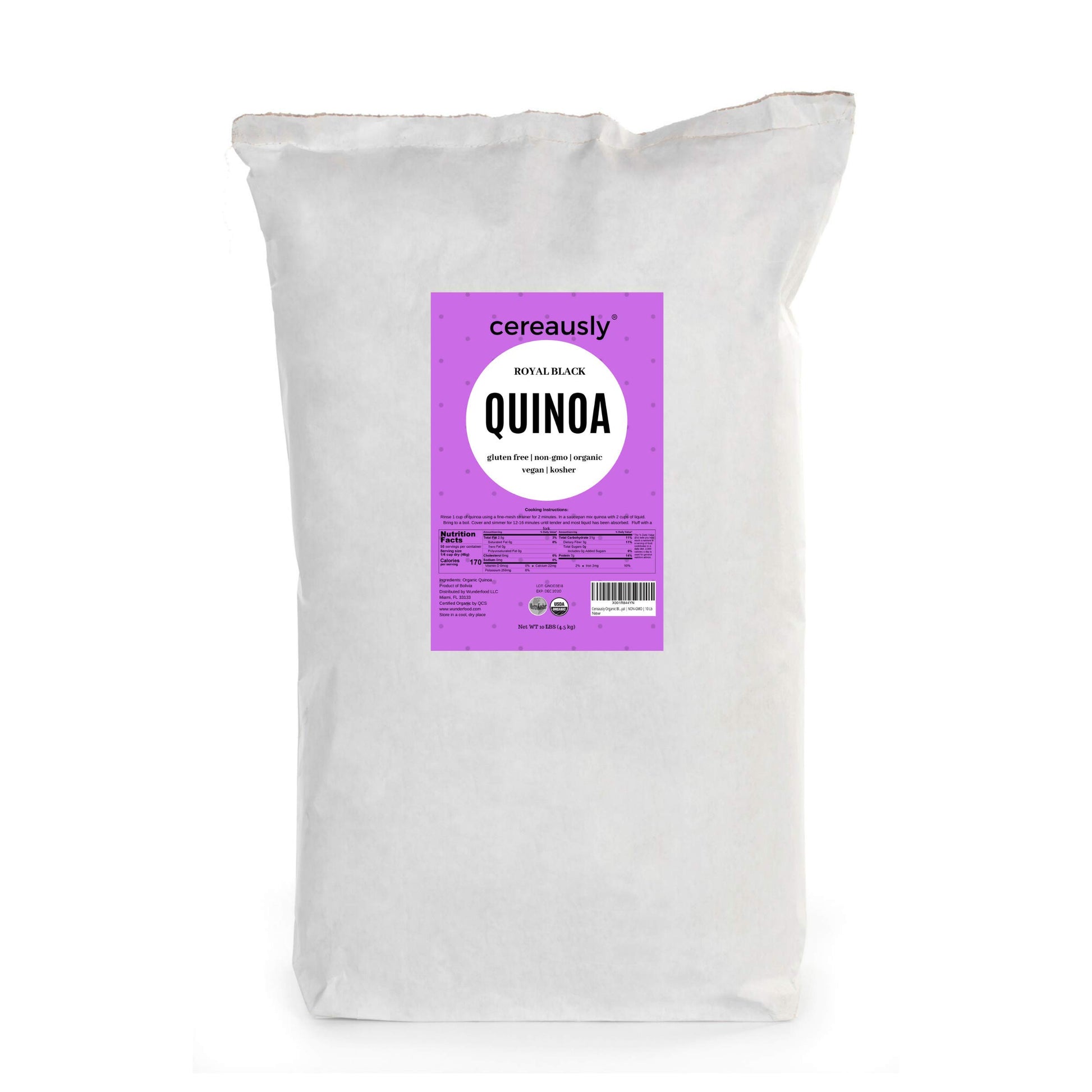 Cereausly Organic Black Quinoa - Non-GMO, Vegan, Gluten-Free - 25 LB Bulk Pack