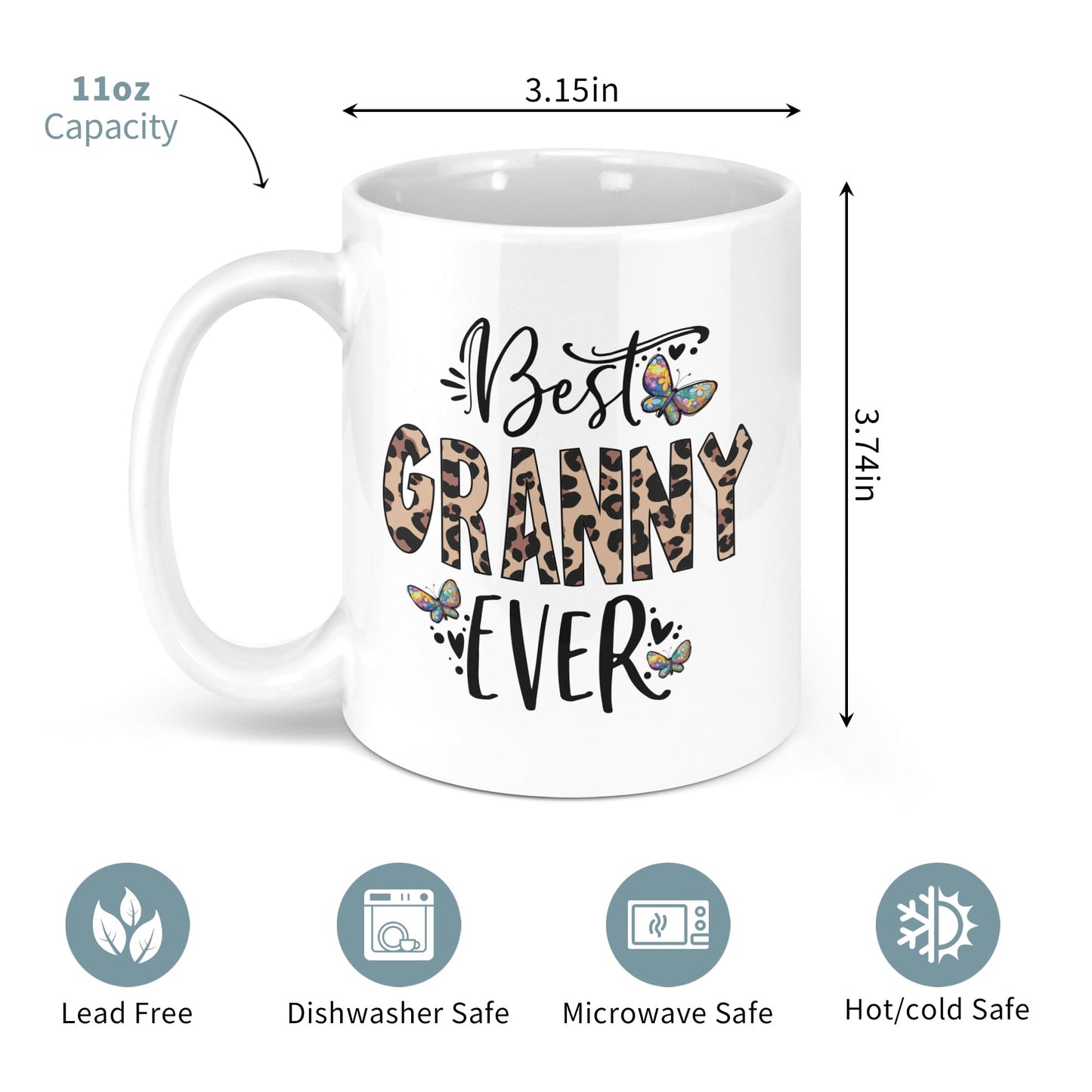 Bgsnbsha 11oz Ceramic Coffee Mug for Granny - White, Perfect Gift for Mothers Day and Birthdays