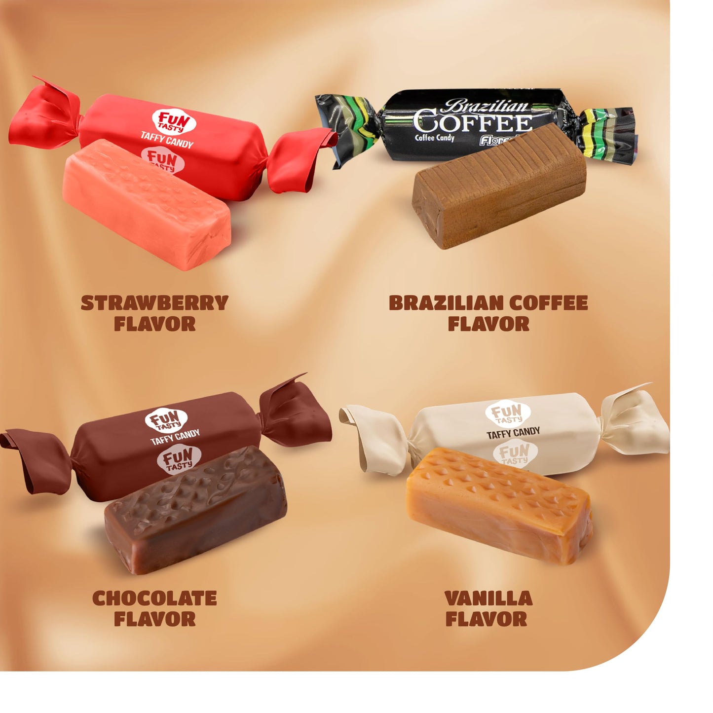 Taffy Candy Mix - 2 Pound Bag (150 Count) - Individually Wrapped Vanilla  Chocolate  Strawberry Caramels and Coffee Chews - Assorted Candy Variety Pack