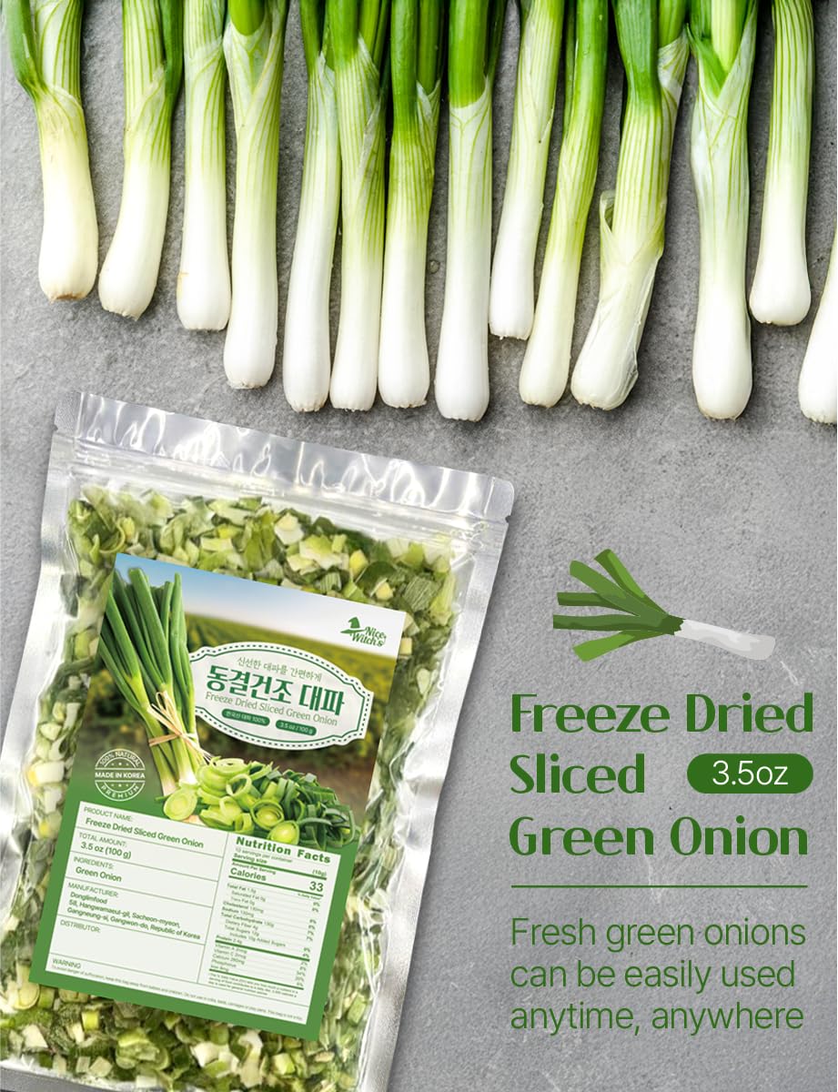 Nice Withc'S Freeze Dried Green Onion 3.5 Ounces (100G), Gluten Free, Korean Chopped Green Onions, Green Onions For Cooking, Gar