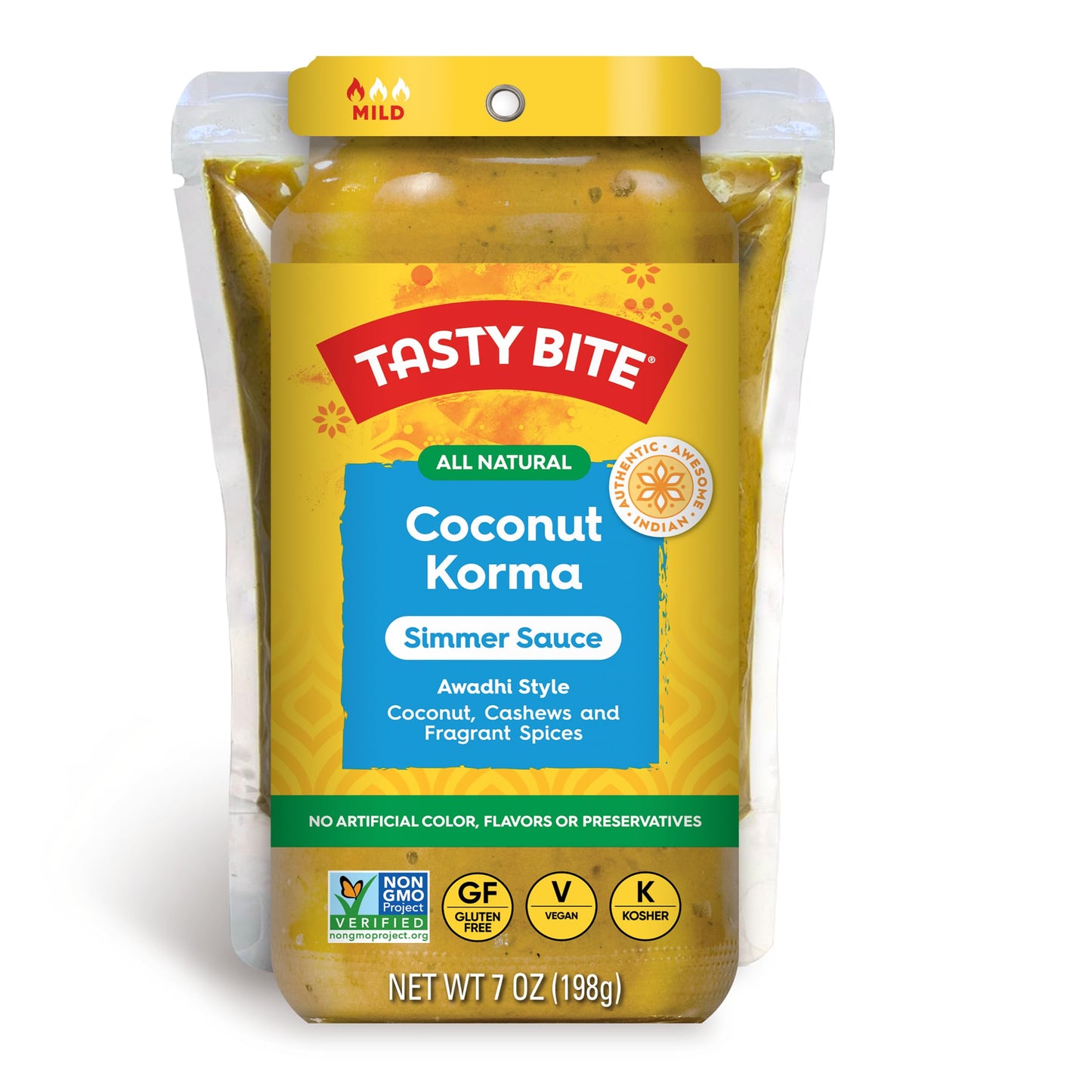 Tasty Bite Awadhi Style Coconut Korma Sauce, 7 Oz (Pack of 5), Vegan, Cashew & Coconut, 3-4 Servings Per Pouch