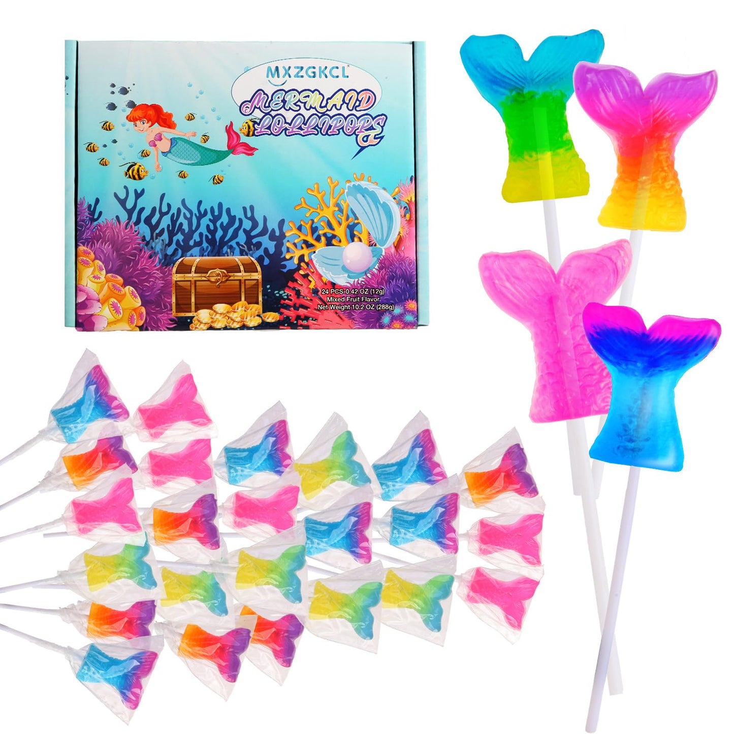 Mermaid Lollipops 24Pk, Mermaid Tail Candy Lollipops For Mermaid Birthday Party Favors, Lollipops Mermaid Candy, Mermaid Snacks,