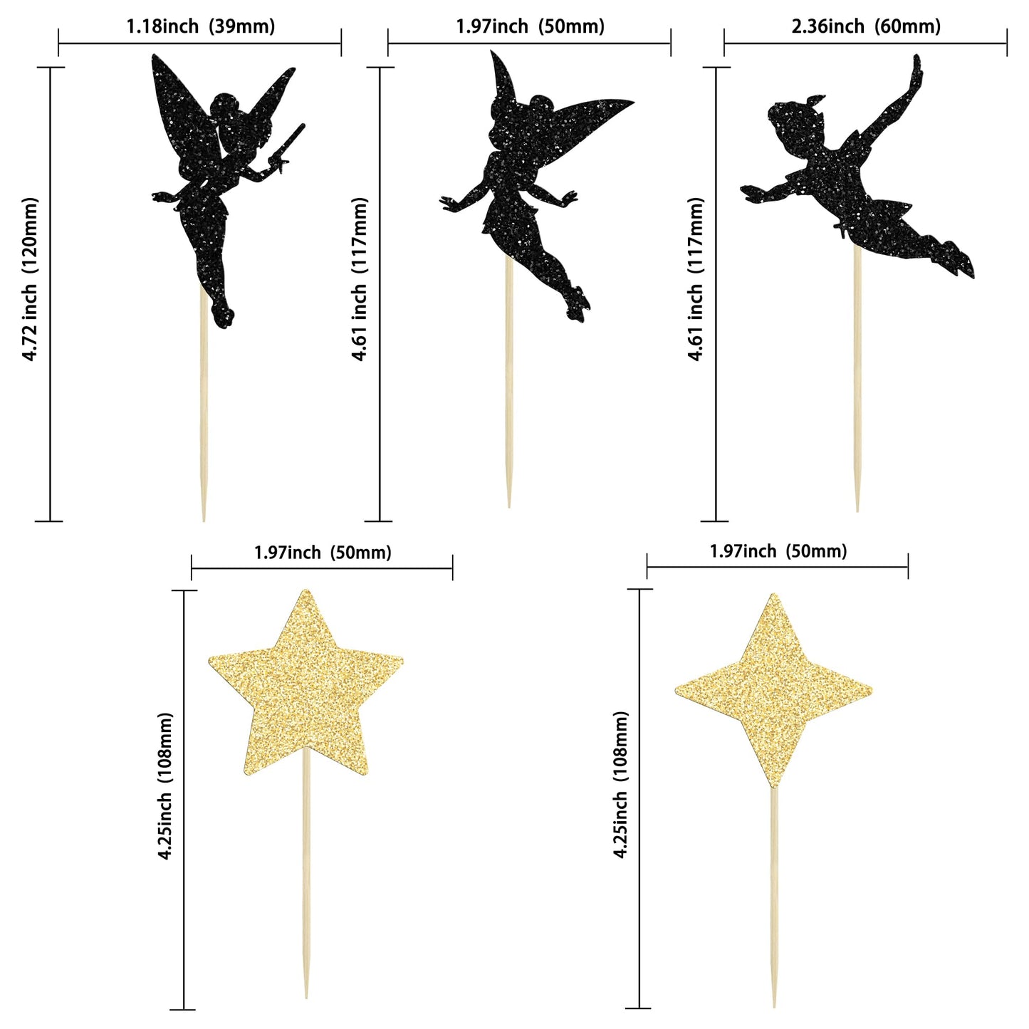 Gyufise 24 Pack Black Gold Glitter Never Grow Up Cupcake Toppers P Pan Cake Toppers With Star Never Grow Up Cupcake Picks For Ne