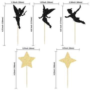 Gyufise 24 Pack Black Gold Glitter Never Grow Up Cupcake Toppers P Pan Cake Toppers With Star Never Grow Up Cupcake Picks For Ne