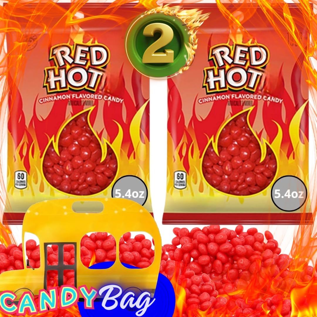 (PACK OF 2) Hot Cinnamon Original Hard Candy Flavored - Total of 10.8oz Candies (Packaging May Vary) - Comes With One Bus Reseal